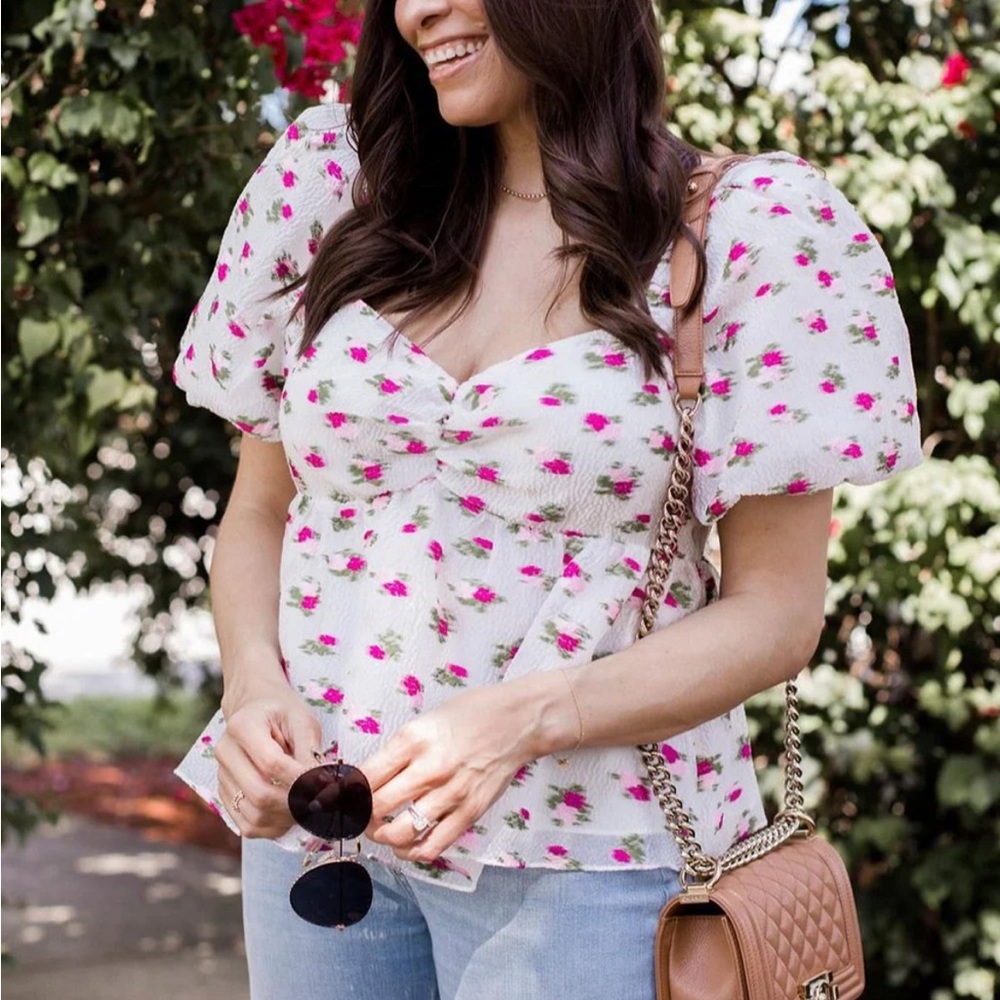 Nwt BuddyLove embroidered rose peplum top buddylove puff sleeve spring t… - Picture 3 of 10
